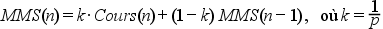 MMS(n) = k \cdot Cours\left(n\right) + (1 - k) \cdot MMS(n + 1), avec k = \frac{1}{p}
