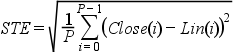 STE = sqrt{{1} over {P} sum from{i=0} to {P} (Close(i) - Lin(i))^{2}}